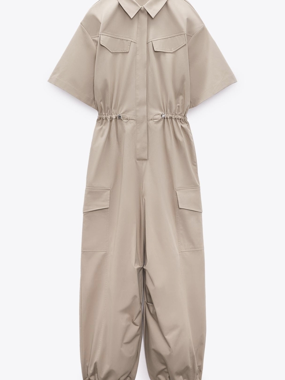 Zara Utility Short-Sleeve Jumpsuit in Beige